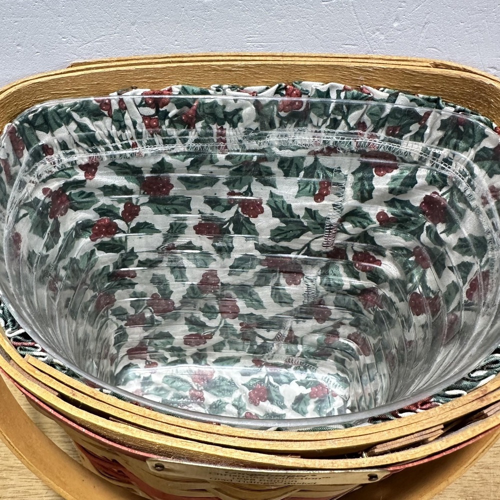 Longaberger 1998 Glad Tidings Christmas Basket Holly Liner & Protector Vintage - Picture 3 of 7